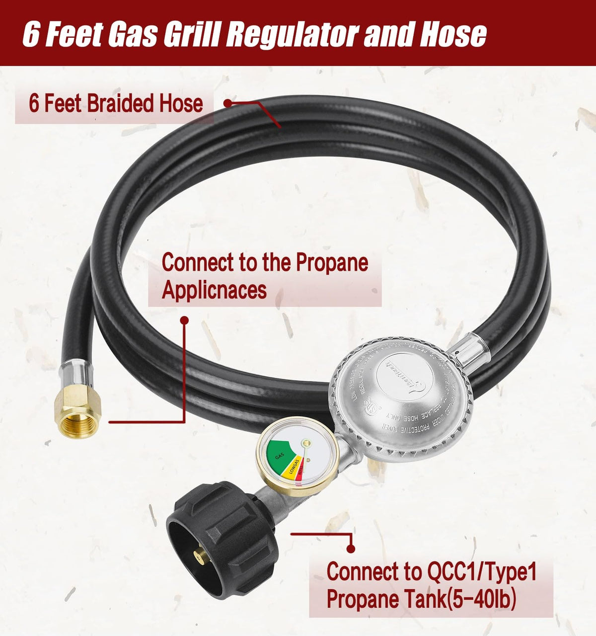 CALPOSE regulator and gauge shown ensuring steady propane flow for cooking.