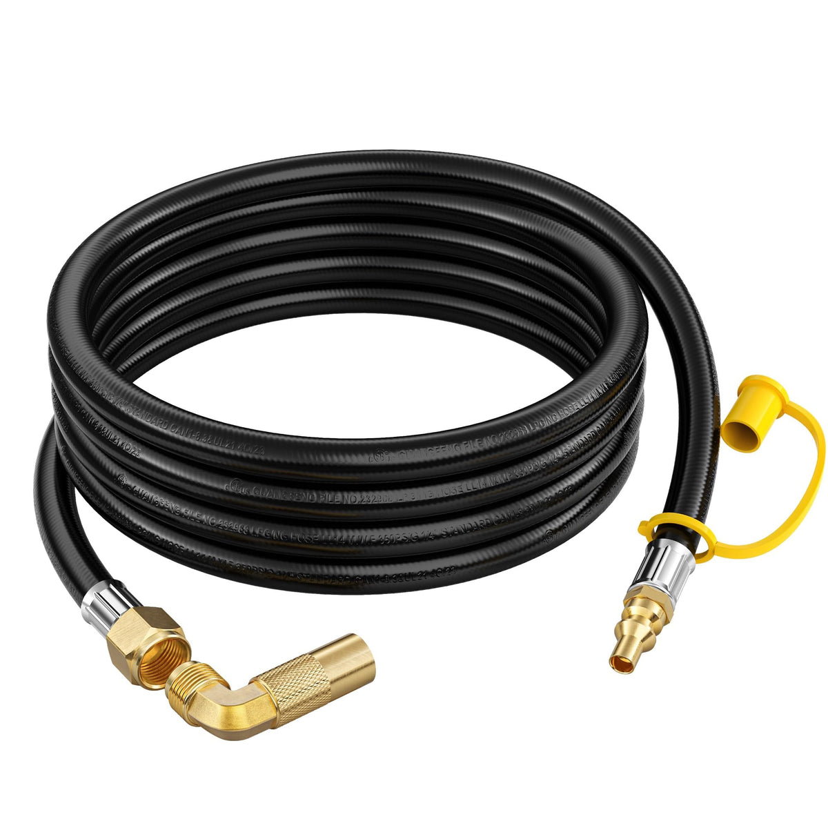 CALPOSE 15ft RV quick-connect hose ready for easy outdoor grilling.