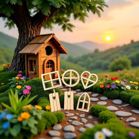 Calsgkspray brown wooden fairy house door windows twelve-piece kit for whimsical garden accents