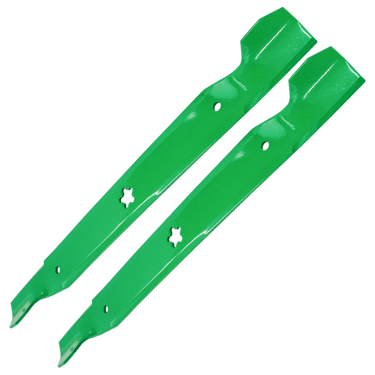Mower deck shown with Caltric blades for a smooth cut