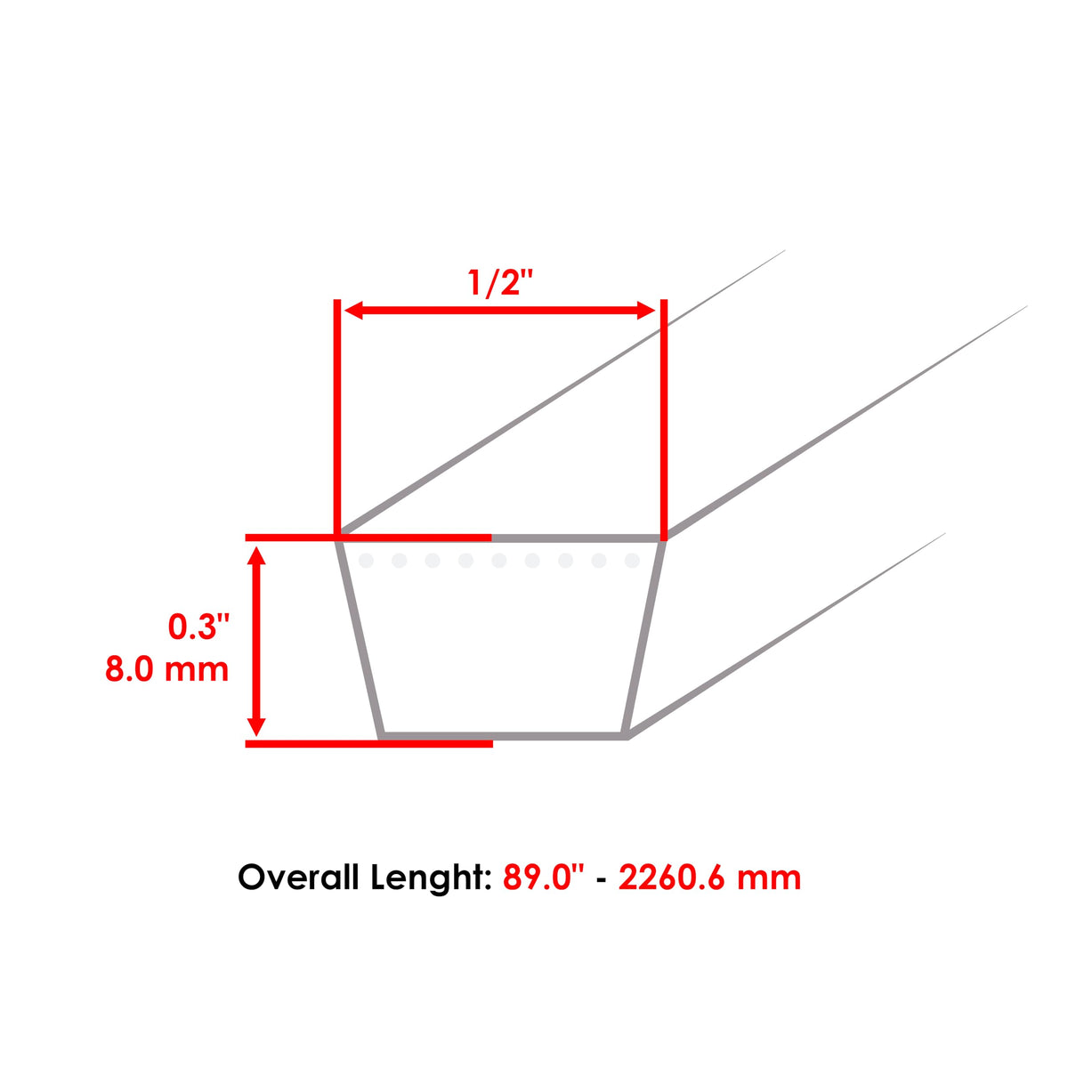 Caltric belt length 2260mm image - fits long tractor transmissions and smoothes operation.