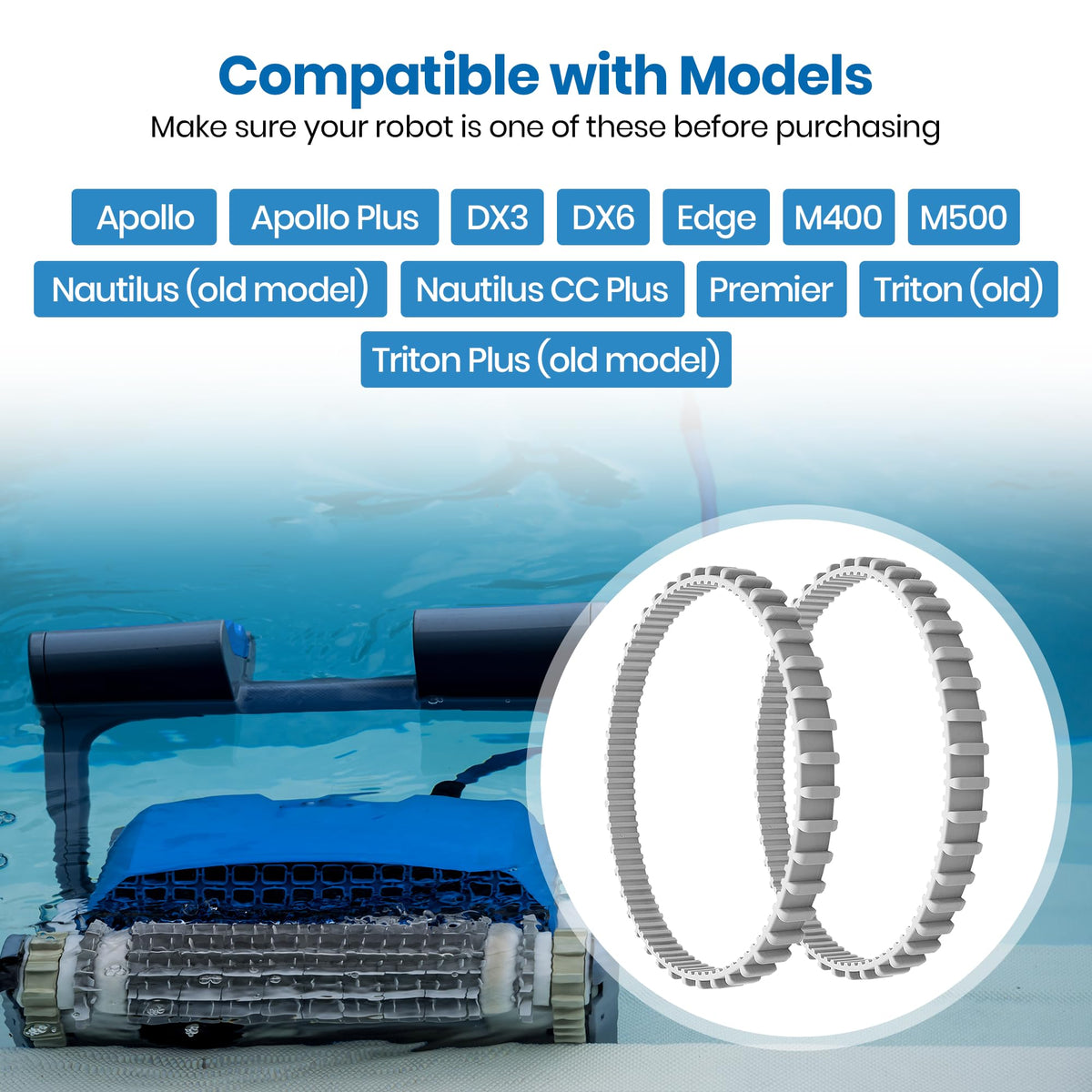 Calvana timing tracks installed on a robotic pool cleaner improve grip on pool surfaces.