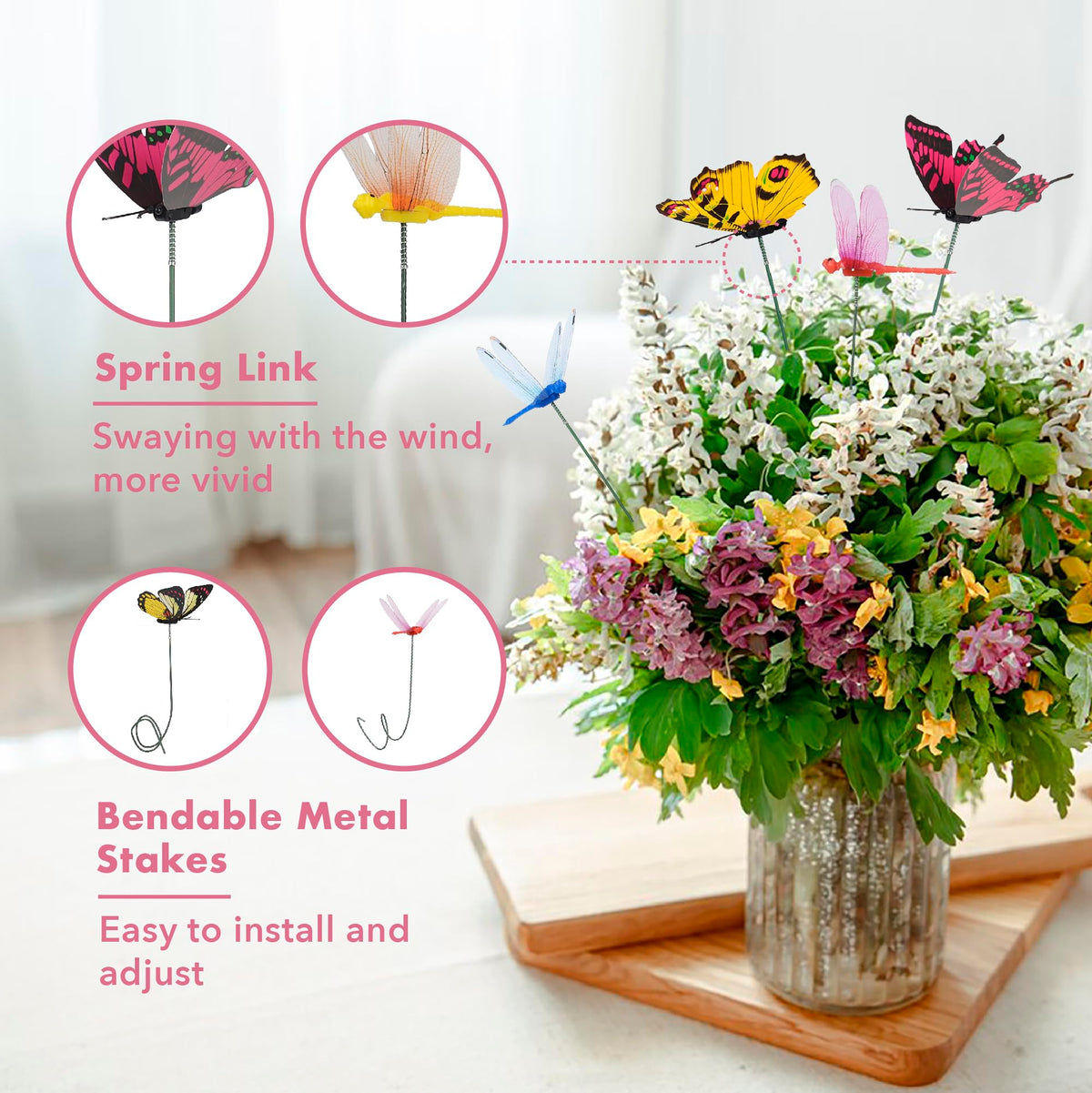 CAMATET bendable metal stake enables flexible placement among foliage.