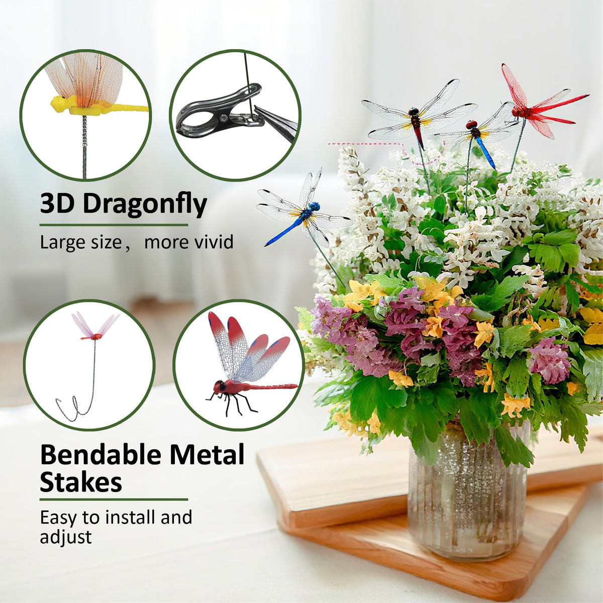 CAMATET dragonfly stake clip green accents garden beds with whimsical flair.