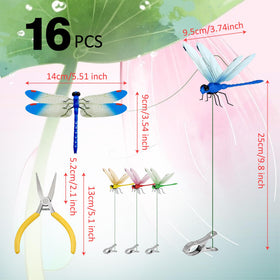 CAMATET dragonfly stake clip red perched on a potted plant for cheerful decor.
