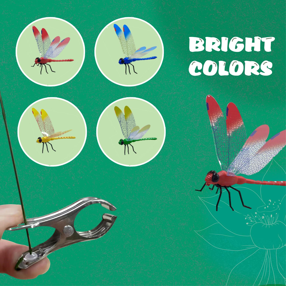 CAMATET dragonfly stake clip yellow brightens outdoor patio decor.