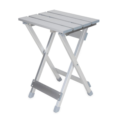 Camco small side table folded for compact RV storage