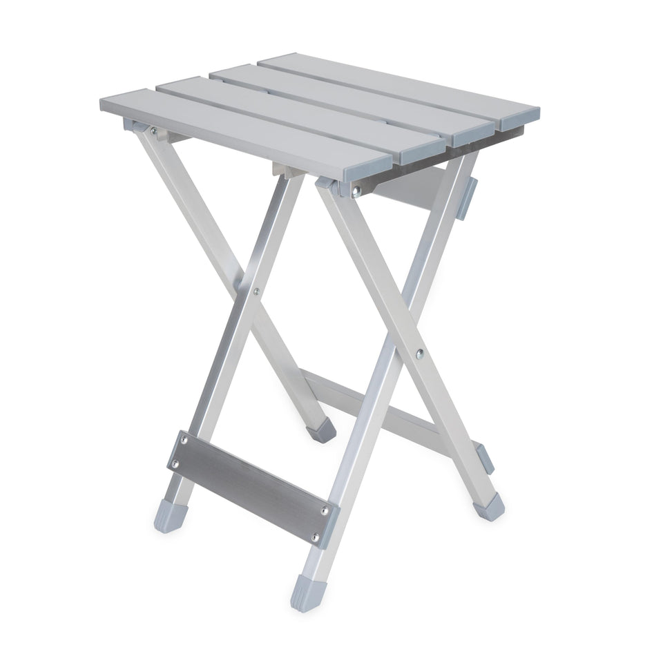 Camco small side table folded for compact RV storage
