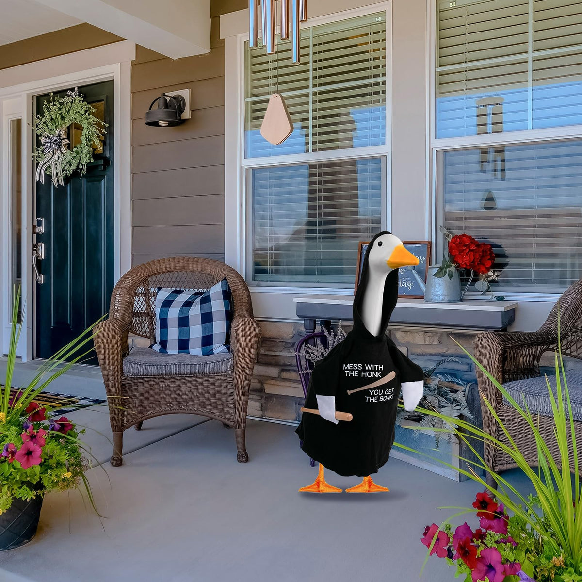 CAMDUCK polyester goose costume for garden statue decor.
