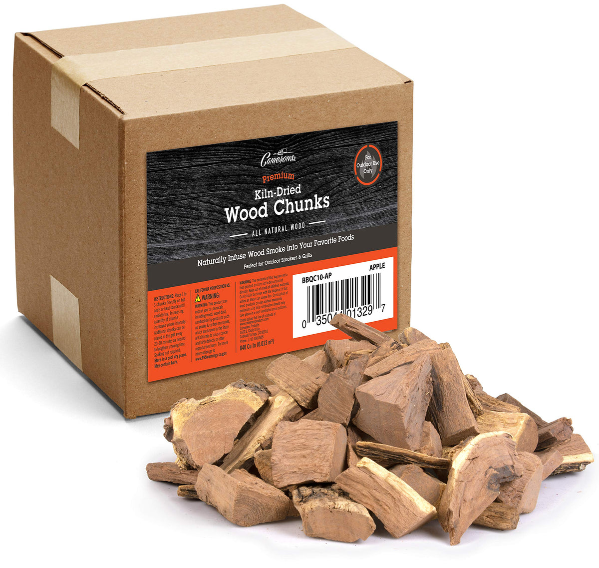 Camerons Apple Wood Chunks in a box provide mild, versatile smoke for poultry and pork