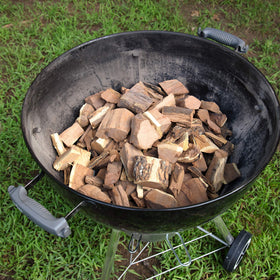 Camerons apple wood chunks on hot coals for fast ignition and aroma