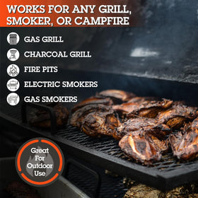 Camerons apple wood chunks smoldering to infuse meat with light fruit smoke