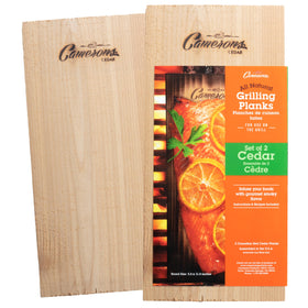 Camerons Cedar Grilling Planks two-pack ready for outdoor grilling and smoky flavor.