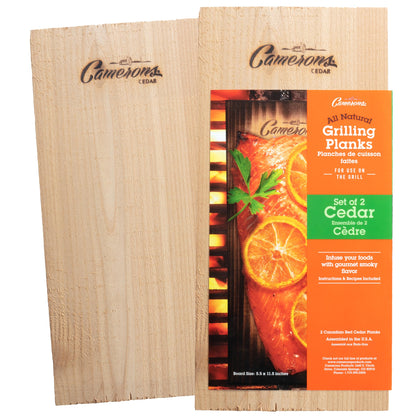 Camerons Cedar Grilling Planks two-pack ready for outdoor grilling and smoky flavor.