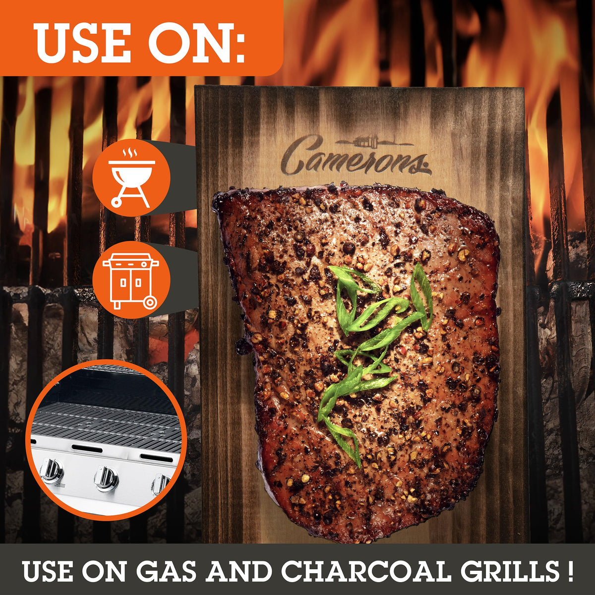 Camerons Cedar Grilling Planks on the grill deliver slow roast and cedar aroma.