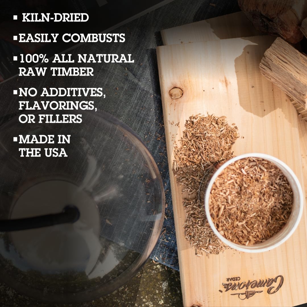 Camerons Hickory wood chips bag opened for easy scooping during grilling.