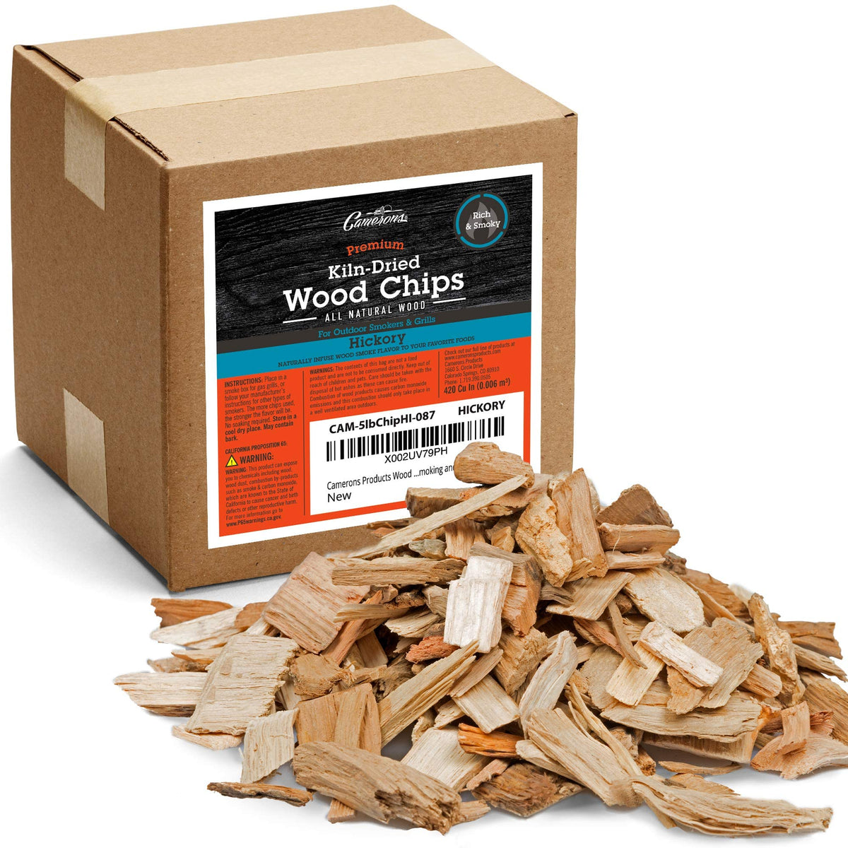 Camerons hickory wood chips for smoker — coarse chunks for robust backyard smoke