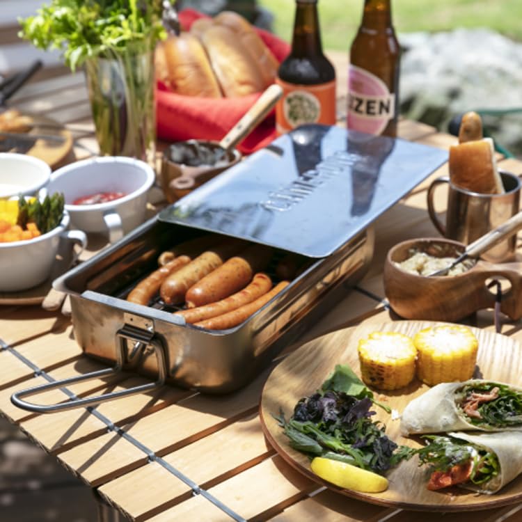 Family-friendly grilling setup shown on a patio during a sunny weekend
