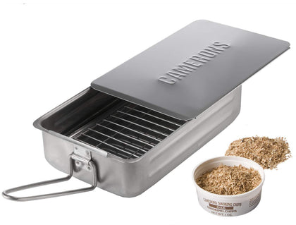 Camerons Mini Stovetop Smoker in stainless steel ready for quick stovetop smoking