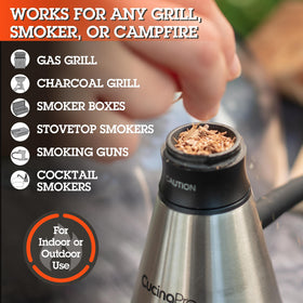 Camerons chips shown with smoker tools for home smoking.