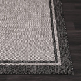 CAMILSON grey bordered rug complements modern home decor and palettes.