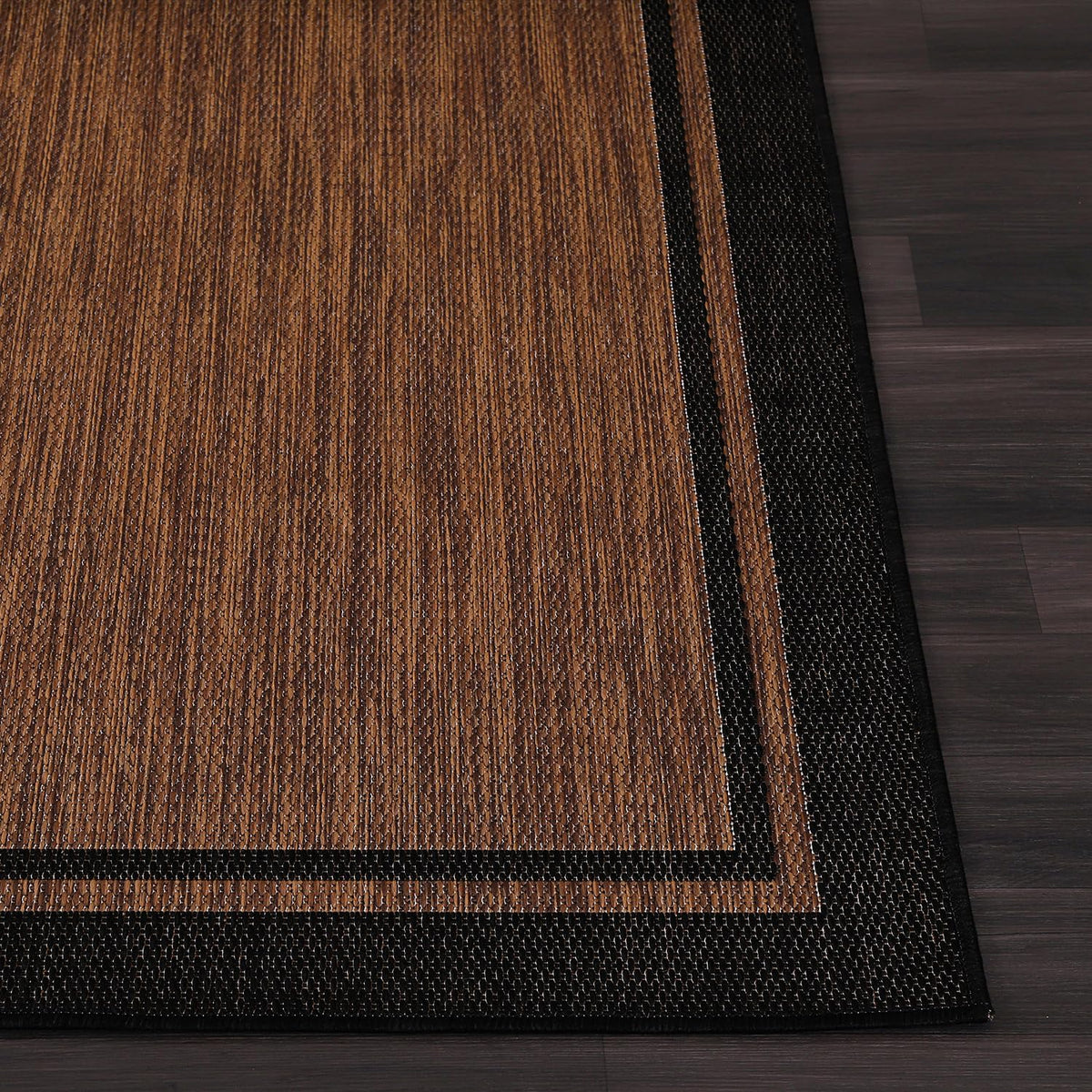 CAMILSON kitchen and hallway rug, bordered nut brown, easy-clean appeal for daily use