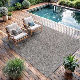 CAMILSON indoor-outdoor rug in silver gray complements living rooms
