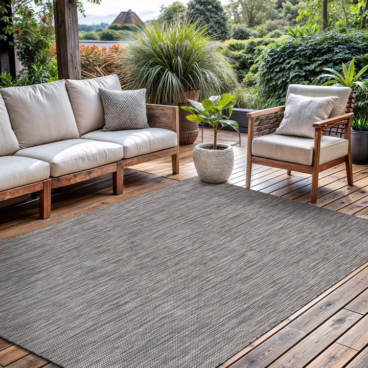 CAMILSON outdoor rug 5x7 silver gray on patio for stylish outdoor living