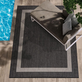 CAMILSON outdoor rug 6x9 with border in dark gray and light gray for patios