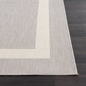 CAMILSON bordered gray-white rug ideal for indoor-outdoor transitions