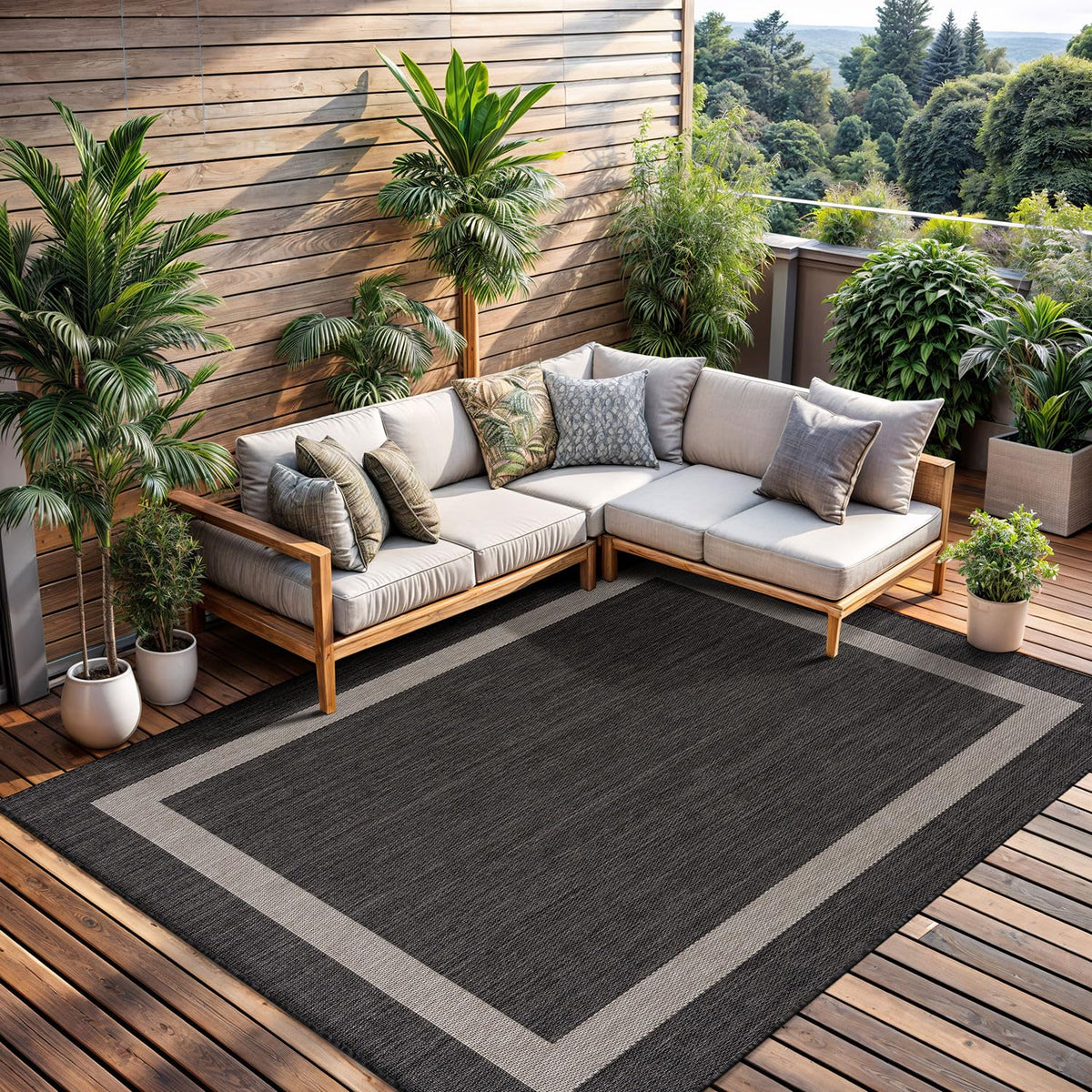 CAMILSON outdoor rug 8x10 waterproof material keeps patios dry and clean.