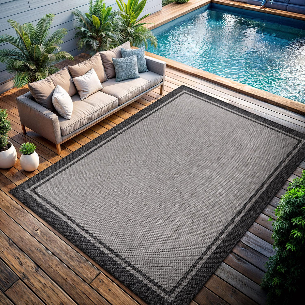 CAMILSON lightweight outdoor rug, easy to reposition for flexible layouts.