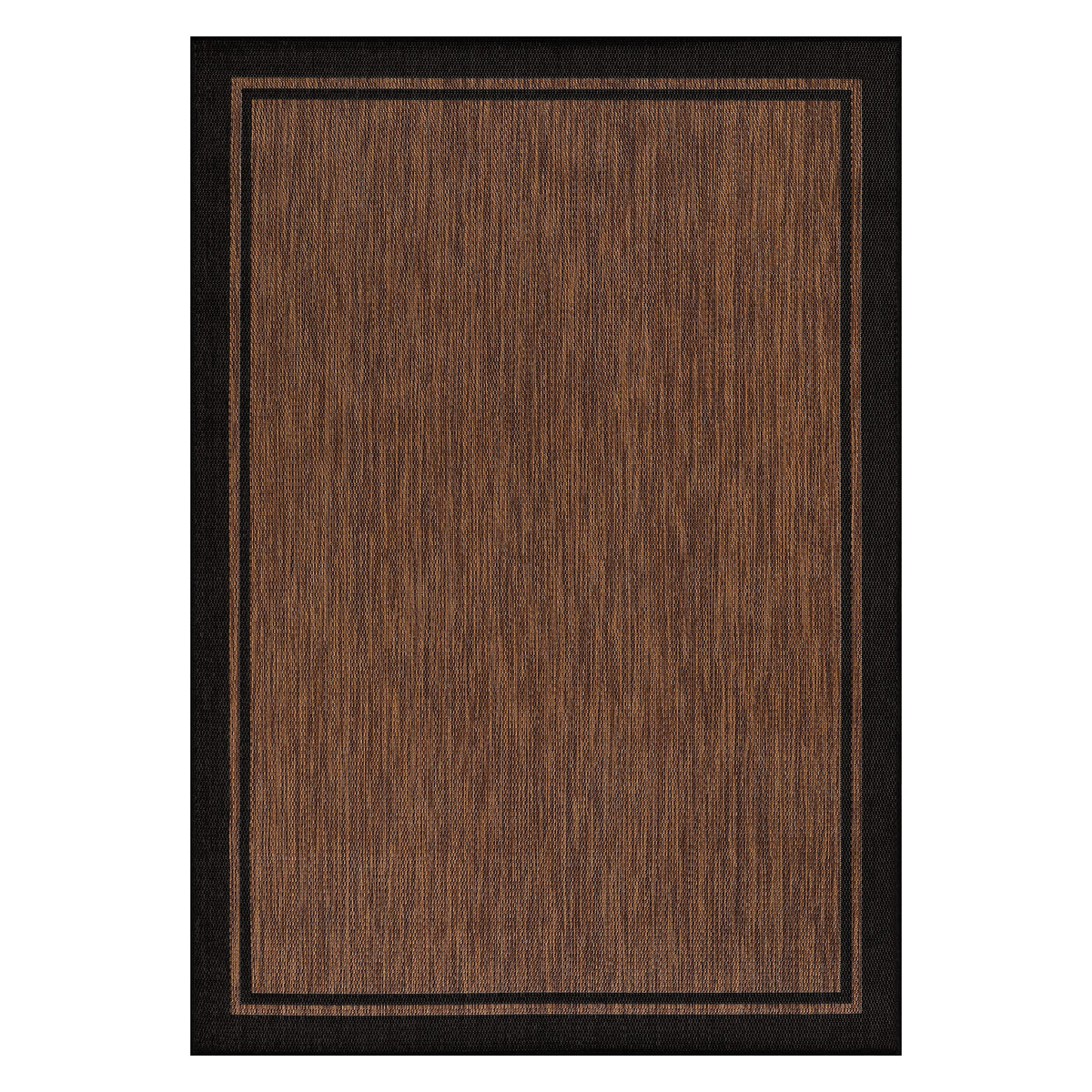 CAMILSON 9x12 rug with nut brown border suited for outdoor patios and decks