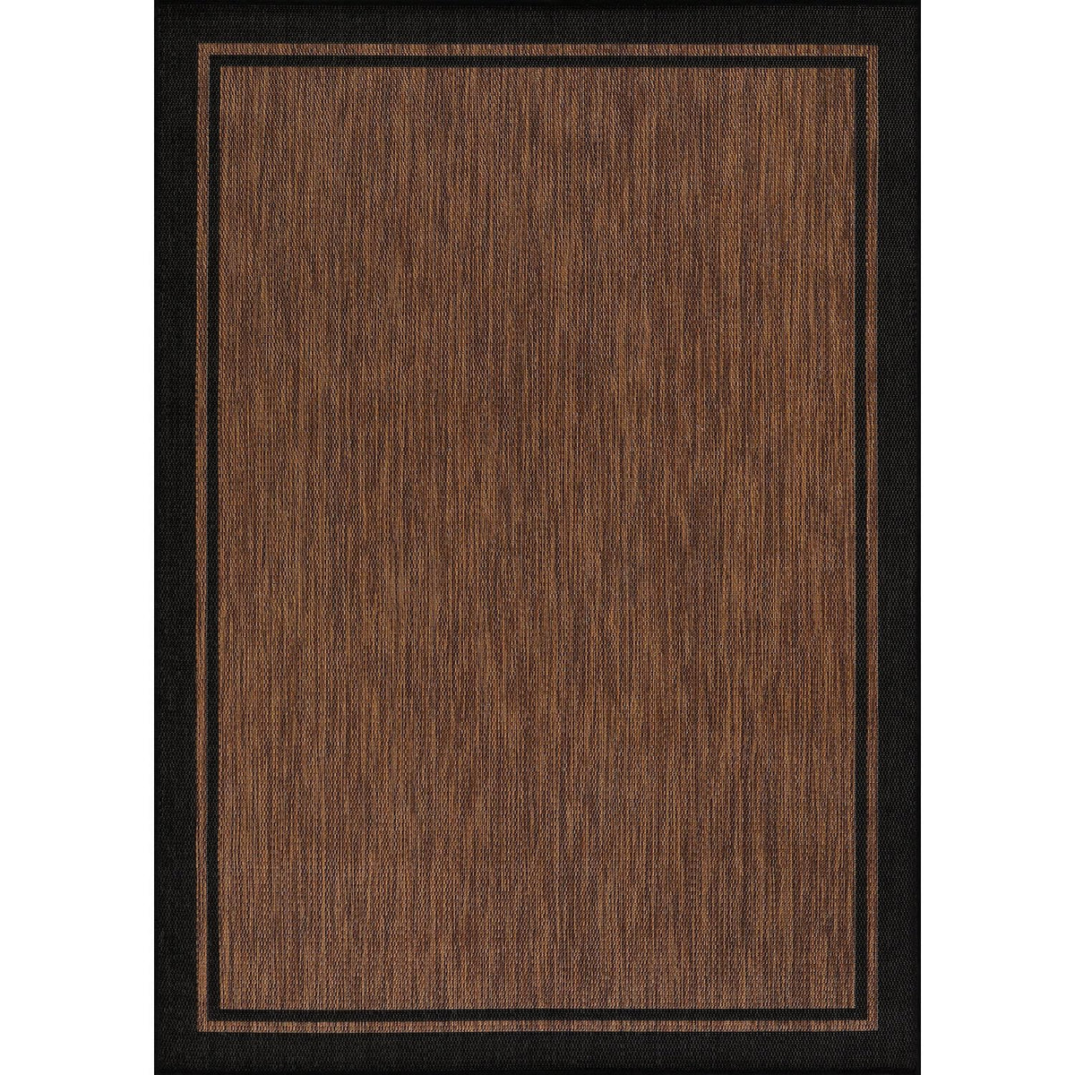 CAMILSON patio rug in bordered nut brown design, ideal for deck and outdoor seating resilience