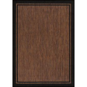 CAMILSON patio rug in bordered nut brown design, ideal for deck and outdoor seating resilience