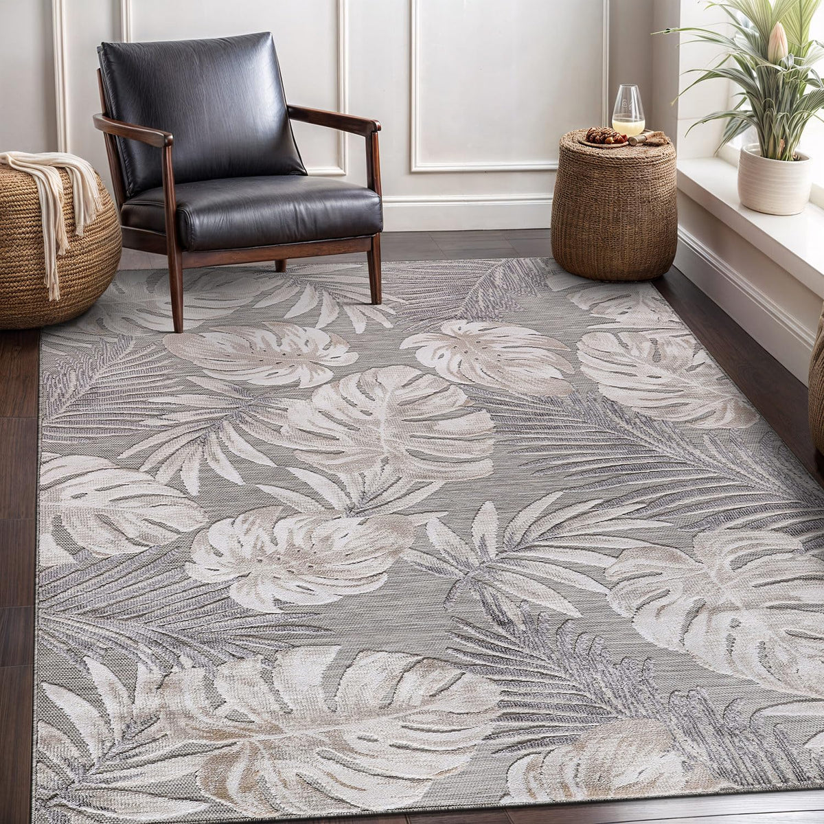 CAMILSON 6x9 leaf rug suits porches, decks, and sunrooms for versatile styling.