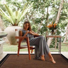 CAMILSON short-pile rug, bordered nut brown, quick vacuum for tidy spaces