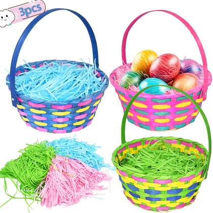 CAMIRUS Easter woven baskets 3-pack with handles for easy egg collection.
