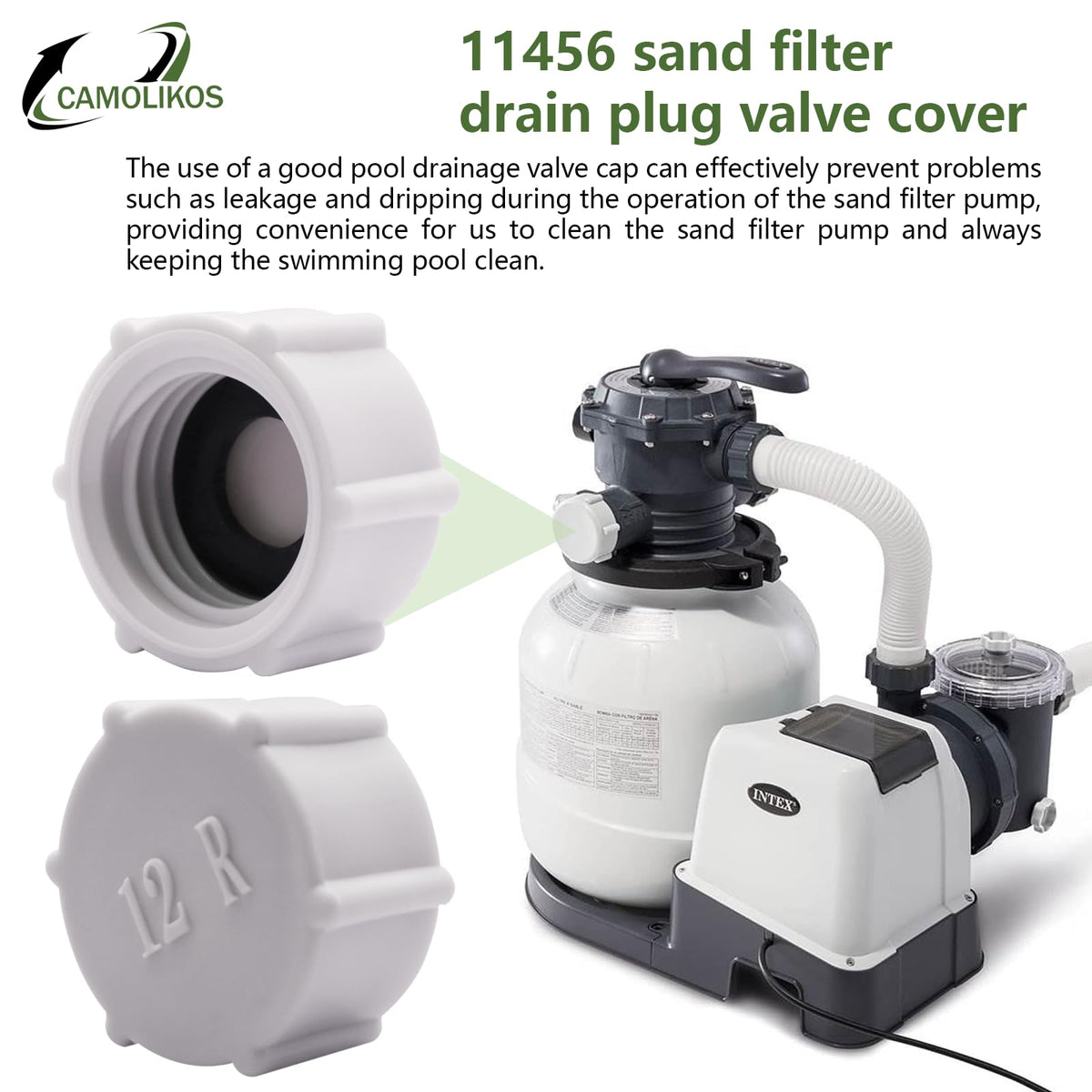 CAMOLIKOS drain cap fits multiple Intex models for versatile pool maintenance