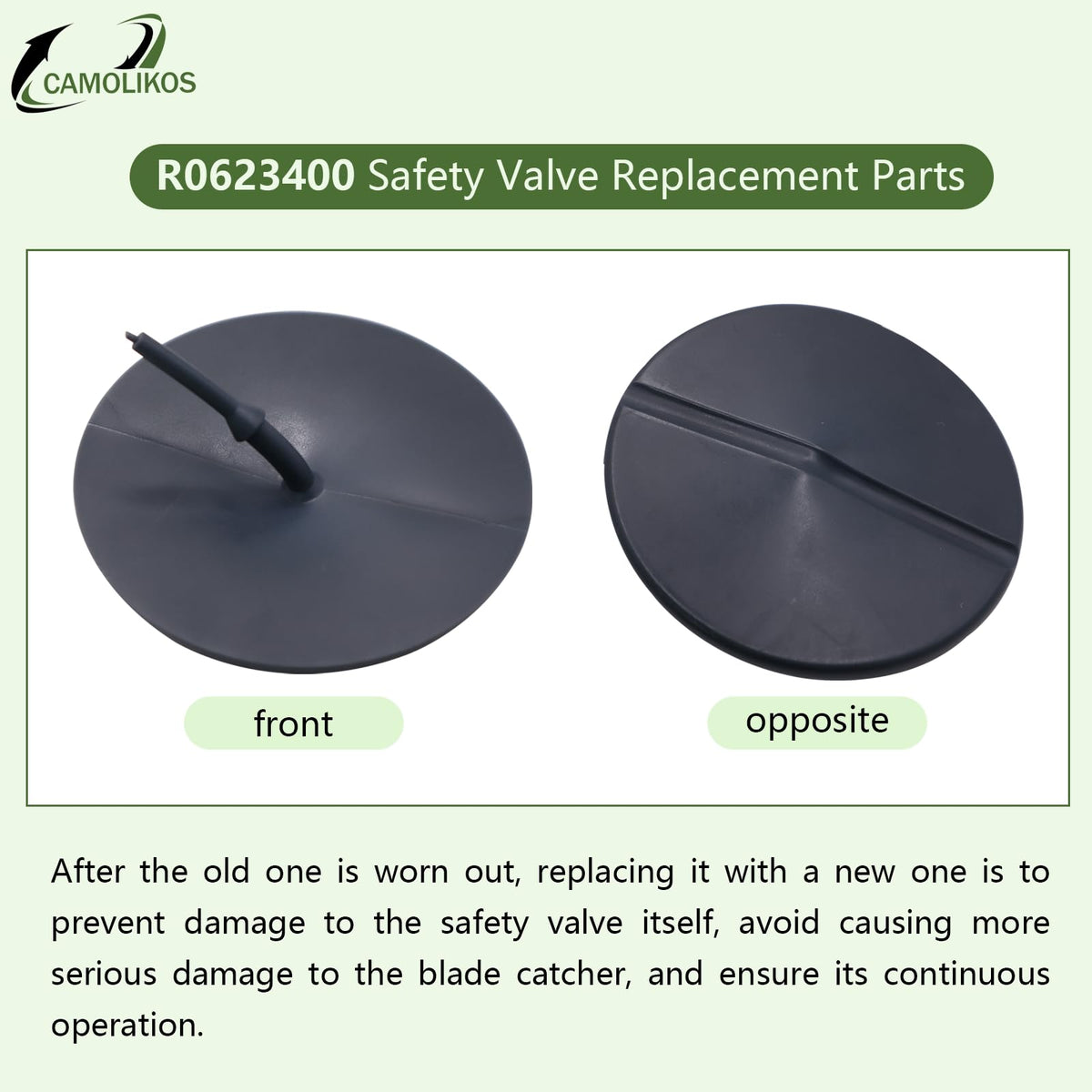 CAMOLIKOS leaf catcher exterior shows replacement valve option