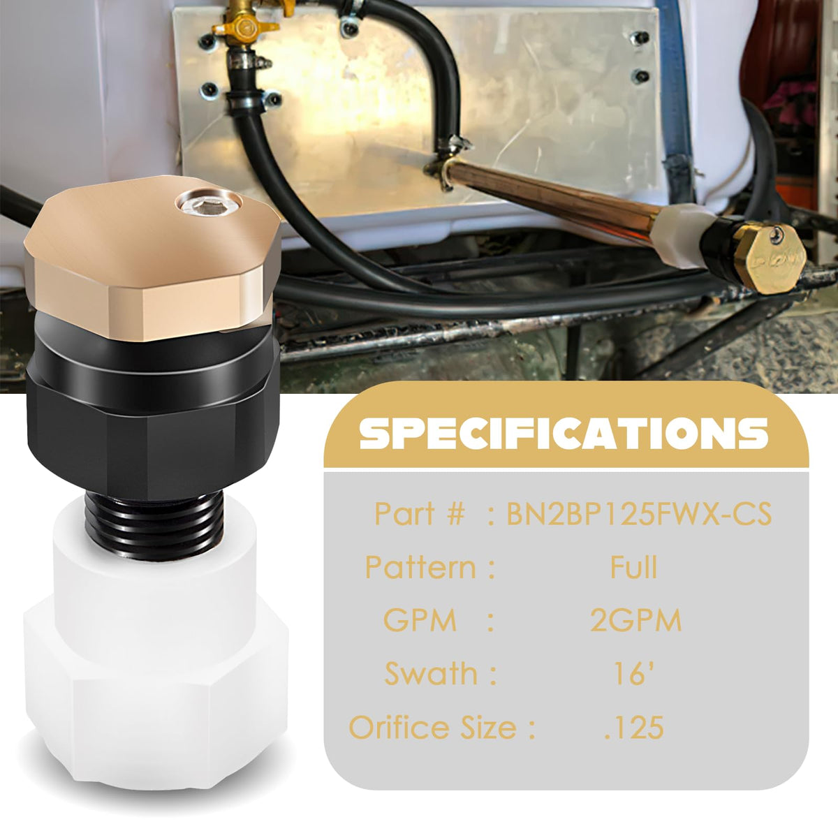 Camoo BN2BP125FWX-CS pump connection detail shows easy fit for 12V pumps.