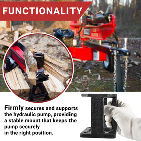 Camoo log-splitter-bracket top view emphasizes precise alignment for easy setup.