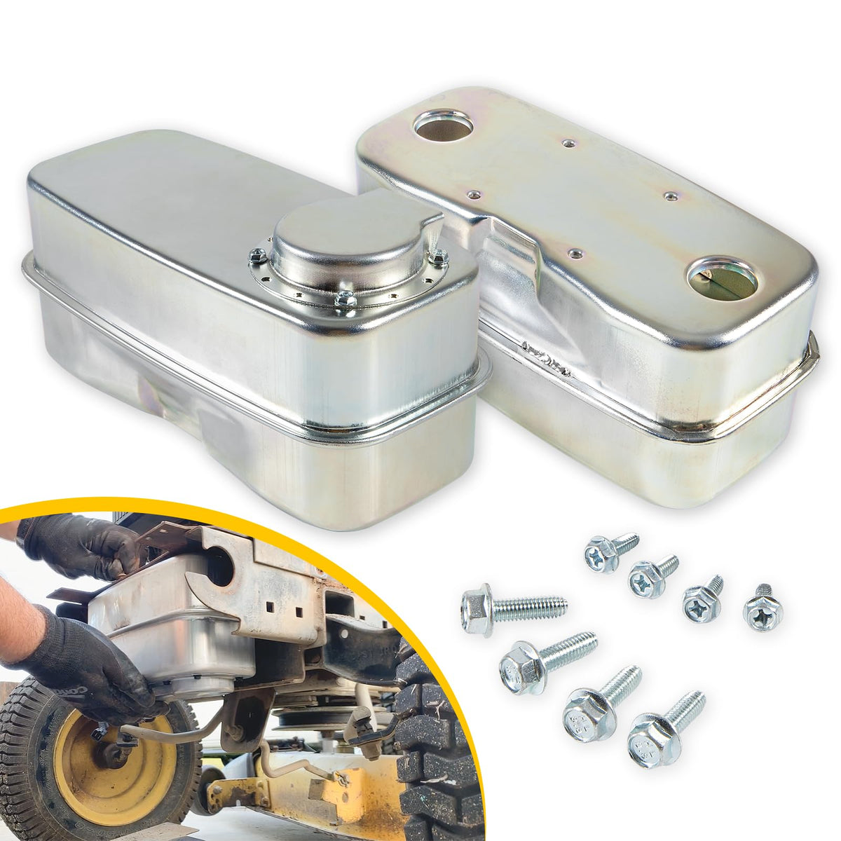 Camoo ready-to-install muffler designed for broad tractor compatibility.