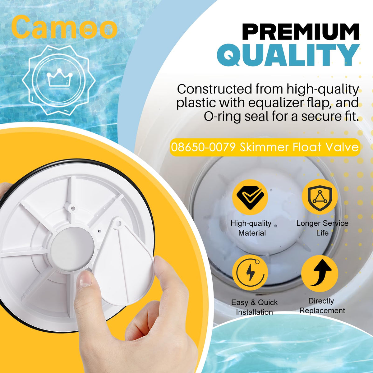 Camoo skimmer diverter o-ring fit demonstrates secure connection.