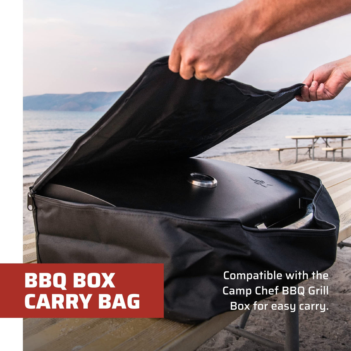 Camp Chef carry bag liner detail showing weather-resistant interior