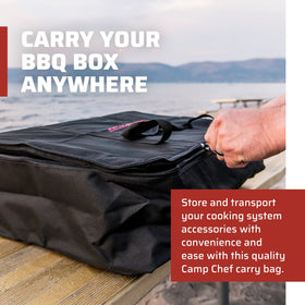 Camp Chef accessory carry bag top view with wide opening for easy loading