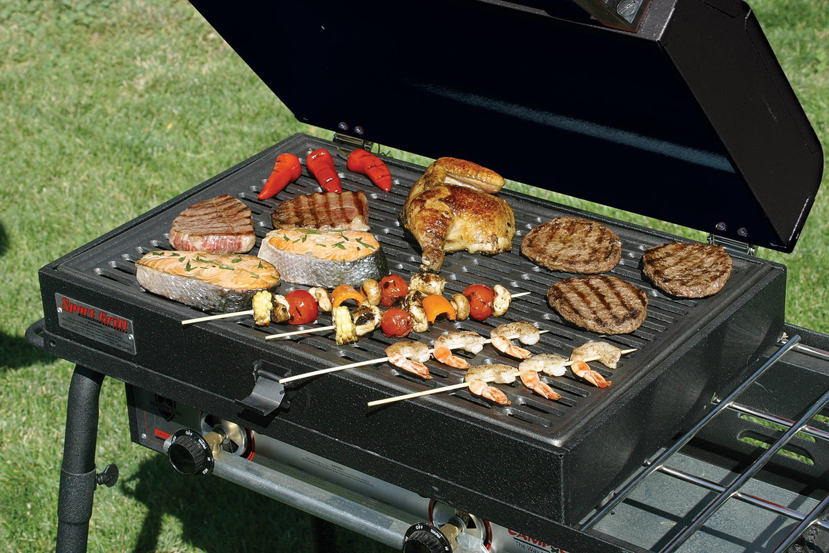 Camp Chef BB90L cast iron grill grates provide even searing across a 16x24 inch surface.