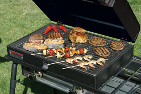 Camp Chef BB90L cast iron grill grates provide even searing across a 16x24 inch surface.