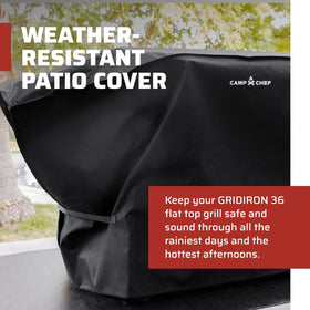 Camp Chef Gridiron 36 patio cover straps prevent wind displacement and secure fit