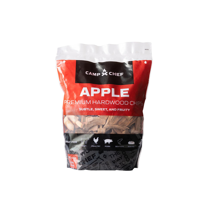 Camp Chef Premium Hardwood Chips Apple for rich smoke flavor on pellet grills